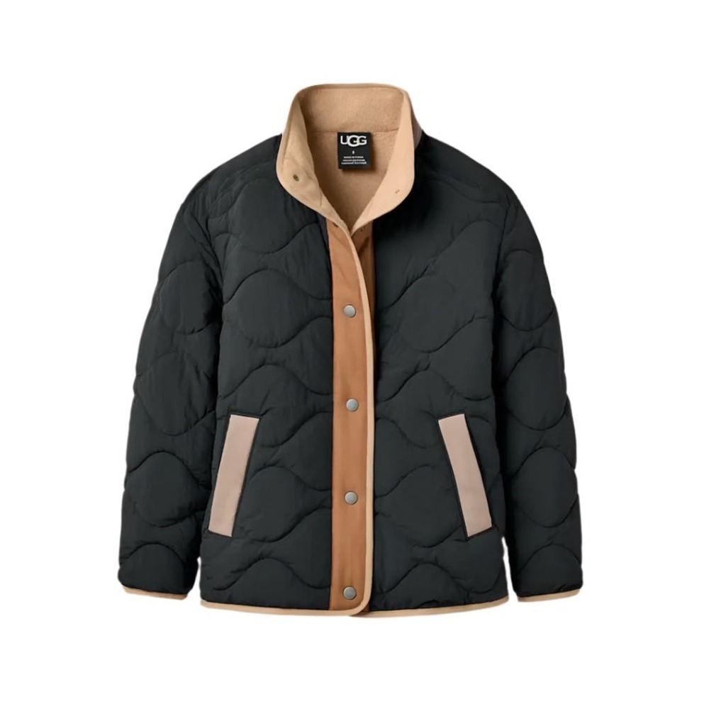UGG Jazlyn Quilted Jacket Womens XS Black Chestnut Fleece Lined 1171470 NEW